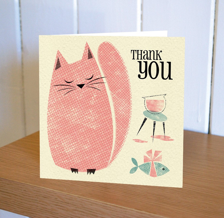 Pink Cat Thank You Card